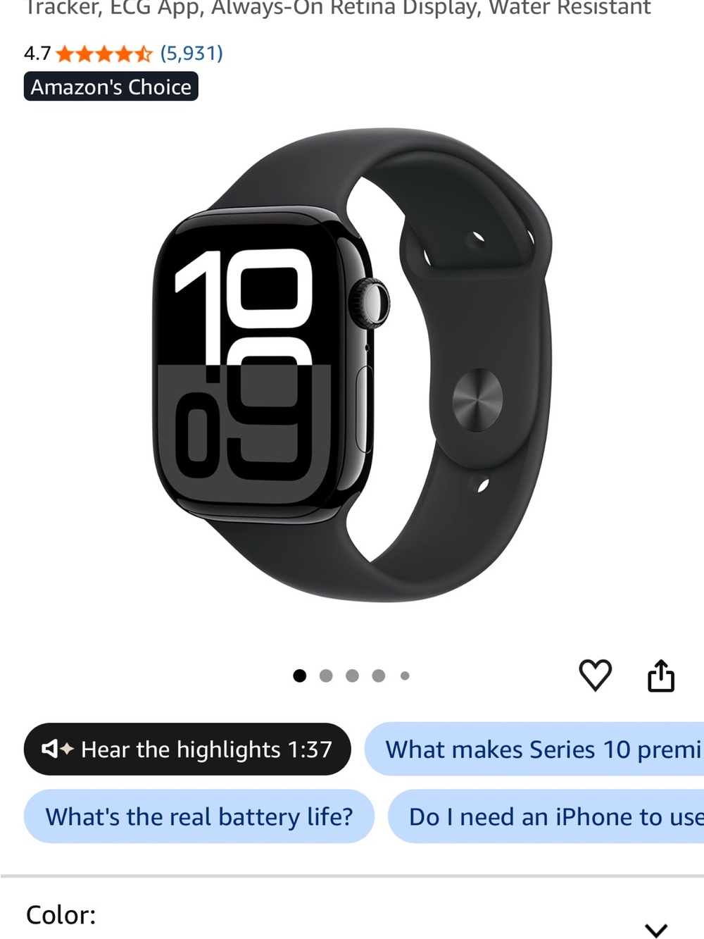 Apple Watch Series 10 46mm with Black Sport Band and Black Case - Picture 10 of 12